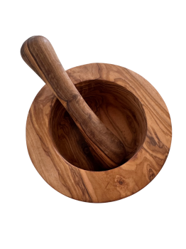 Olivenholz Mörser und Stößel Set Holzmörser Kräutermörser Gewürzmörser ca. 16cm