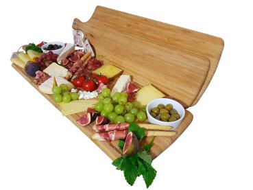 SmokeMax® Huge Set of 3 XXL Serving Board, Cutting Board, Design Board Made of High Quality Natural Bamboo Wood (100% Oiled with Natural Olive Oil)