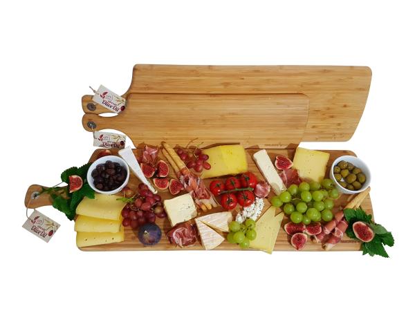 SmokeMax® Huge Set of 3 XXL Serving Board, Cutting Board, Design Board Made of High Quality Natural Bamboo Wood (100% Oiled with Natural Olive Oil)
